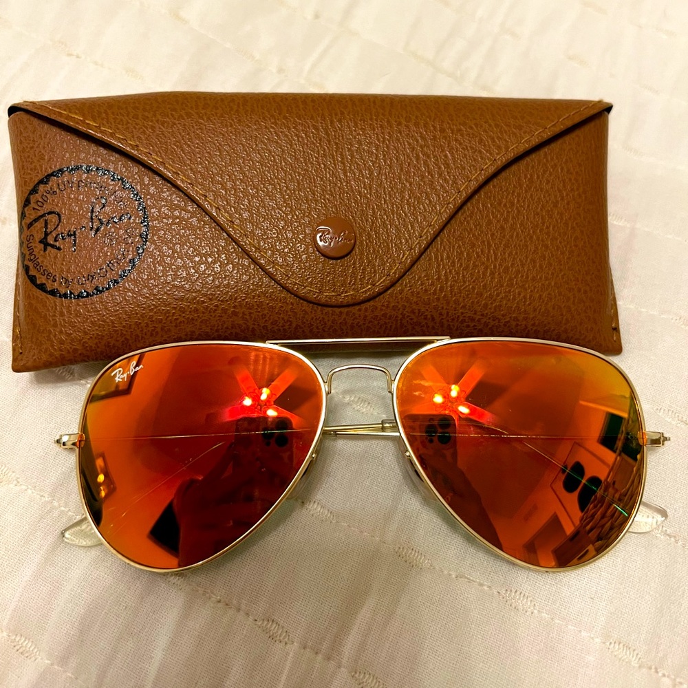 Rayban aviators orange/red lenses with gold frame